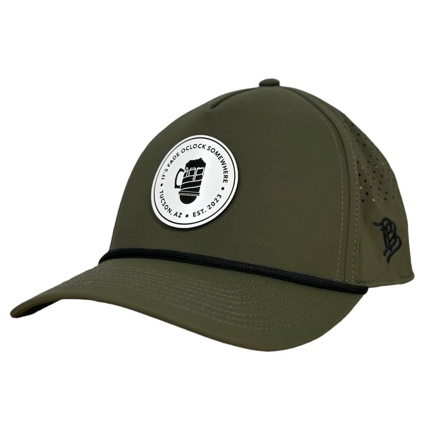 FADE OCLOCK LOGO WHITE LEATHER CURVED 5 PANEL PERFORMANCE GREEN